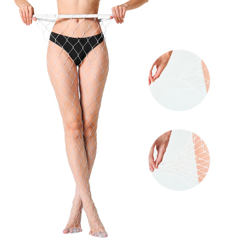 MengPa Women's Fishnets Tights High Waist Stockings Party Thigh High Pantyhose 2Pcs (White-(L&XL Gride)) 2441 - Image 3